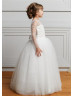 Long Sleeves Ivory Sequined Tulle Wedding Flower Girl Dress